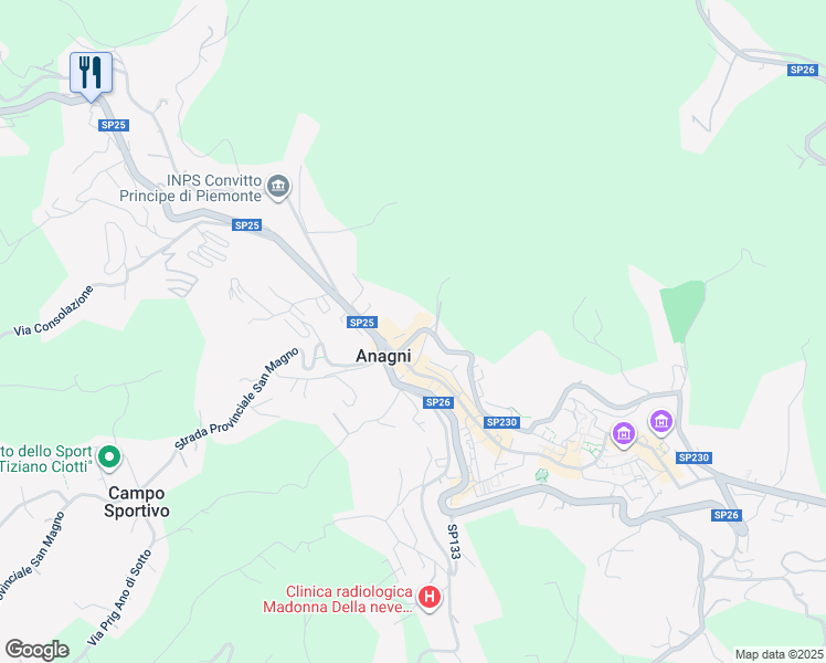 map of restaurants, bars, coffee shops, grocery stores, and more near 17/G Via Giovanni Giminiani in Anagni