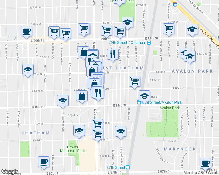 map of restaurants, bars, coffee shops, grocery stores, and more near in Chicago