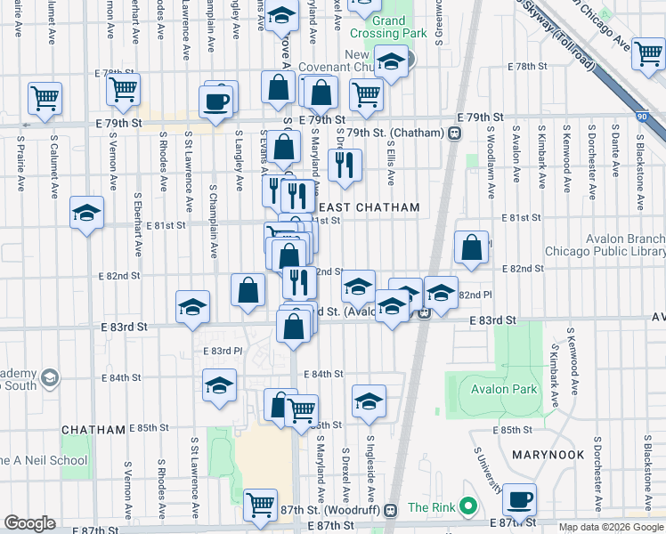 map of restaurants, bars, coffee shops, grocery stores, and more near in Chicago