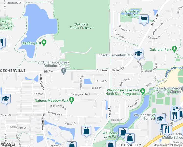 map of restaurants, bars, coffee shops, grocery stores, and more near 549 Ryegrass Trail in Aurora