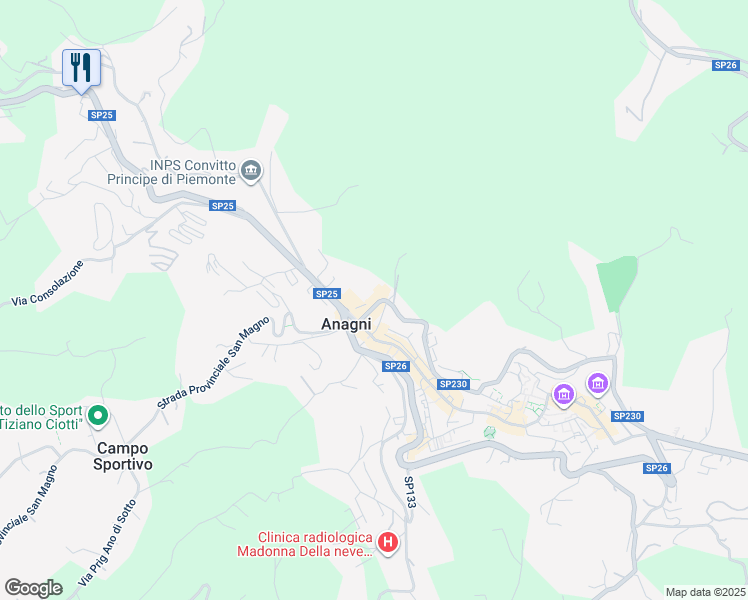 map of restaurants, bars, coffee shops, grocery stores, and more near 17G Via Giovanni Giminiani in Anagni