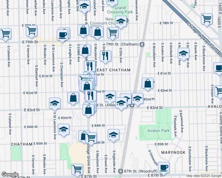 map of restaurants, bars, coffee shops, grocery stores, and more near in Chicago