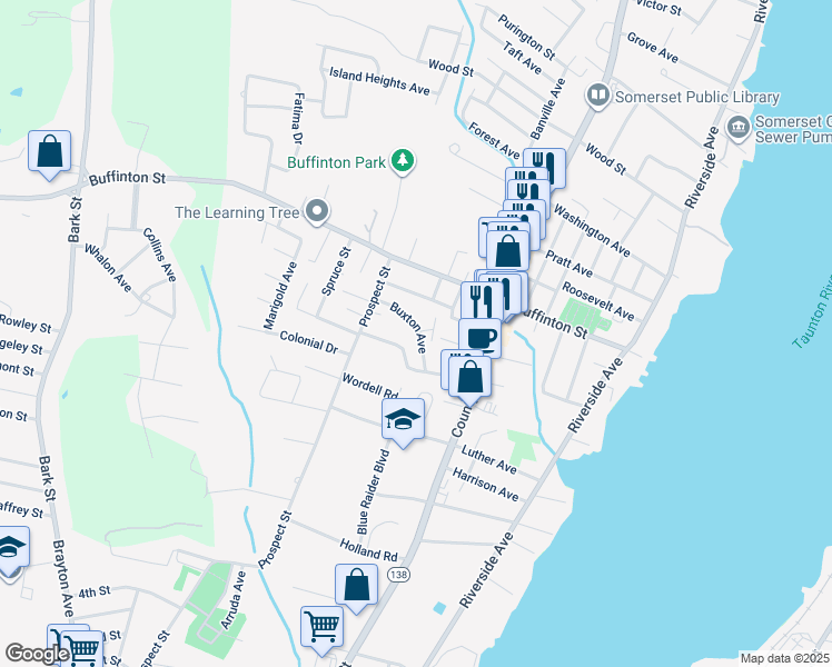 map of restaurants, bars, coffee shops, grocery stores, and more near 9 Buxton Avenue in Somerset