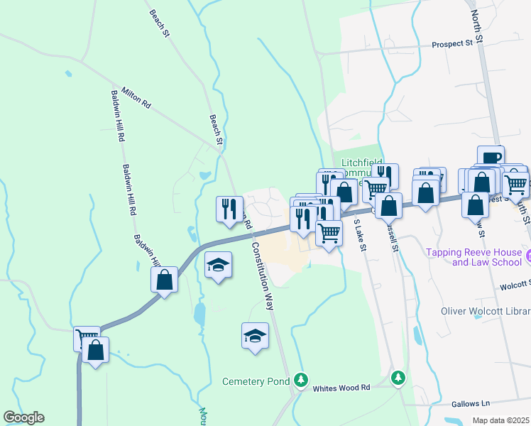map of restaurants, bars, coffee shops, grocery stores, and more near 6 Emerson Court in Litchfield