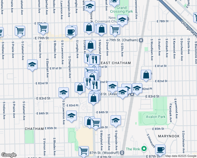 map of restaurants, bars, coffee shops, grocery stores, and more near in Chicago