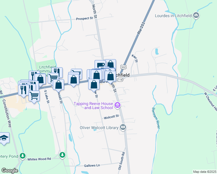map of restaurants, bars, coffee shops, grocery stores, and more near in Litchfield