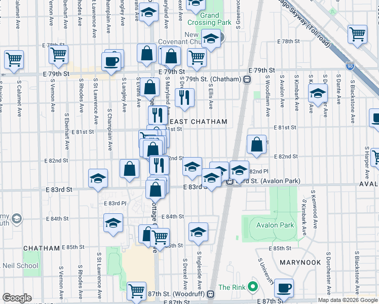 map of restaurants, bars, coffee shops, grocery stores, and more near in Chicago