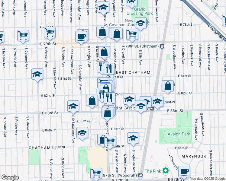 map of restaurants, bars, coffee shops, grocery stores, and more near in Chicago