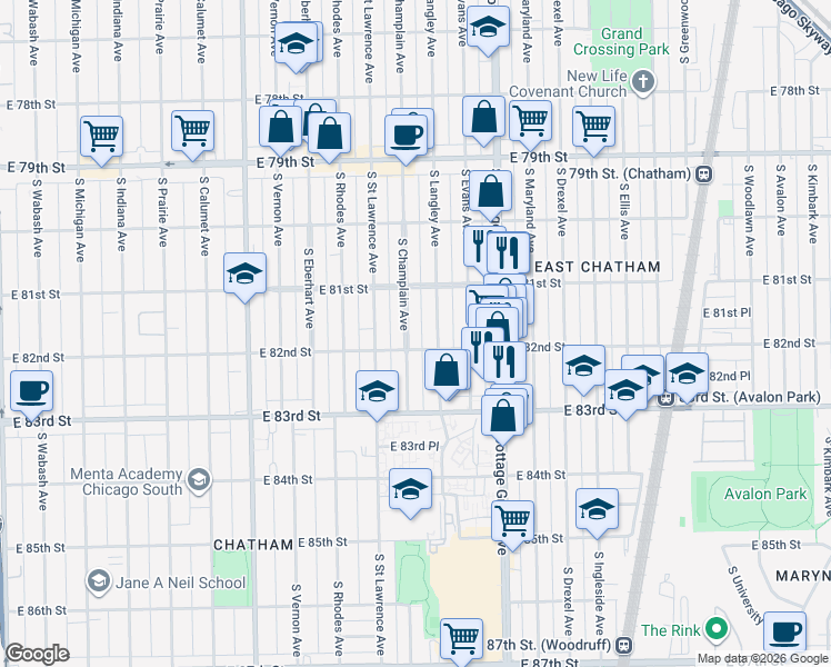 map of restaurants, bars, coffee shops, grocery stores, and more near in Chicago