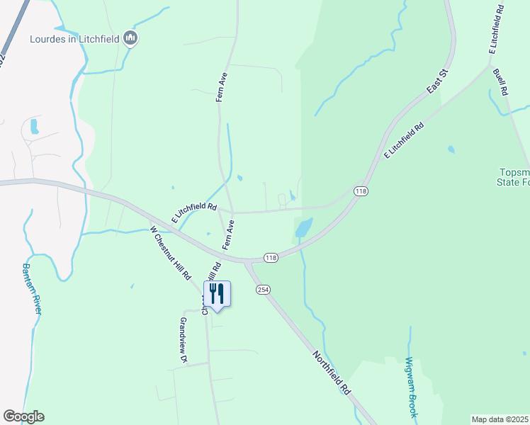 map of restaurants, bars, coffee shops, grocery stores, and more near 43 East Litchfield Road in Litchfield