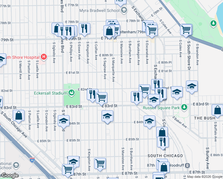 map of restaurants, bars, coffee shops, grocery stores, and more near in Chicago