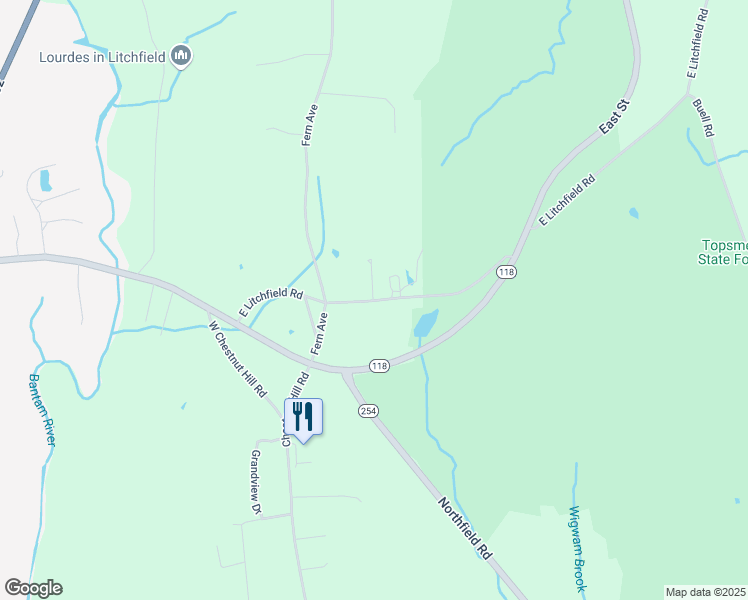 map of restaurants, bars, coffee shops, grocery stores, and more near 105 East Litchfield Road in Litchfield