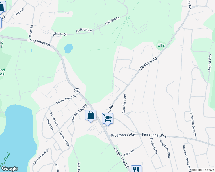 map of restaurants, bars, coffee shops, grocery stores, and more near 45 Old Chatham Road in Brewster