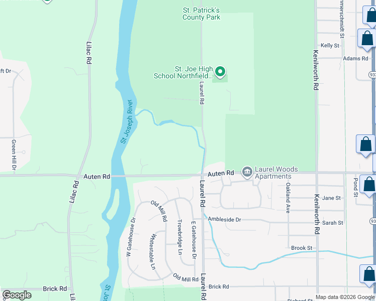 map of restaurants, bars, coffee shops, grocery stores, and more near 51061-51451 Laurel Road in South Bend