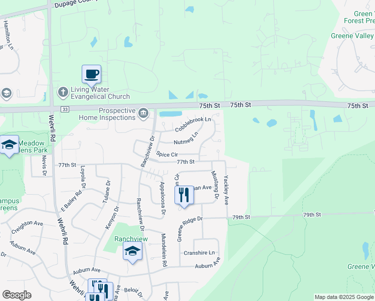 map of restaurants, bars, coffee shops, grocery stores, and more near 1948 Nutmeg Lane in Naperville