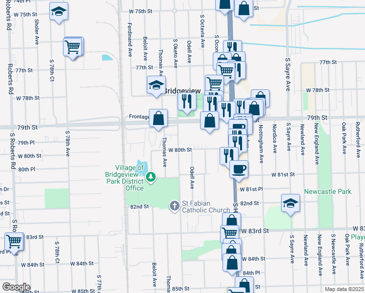 map of restaurants, bars, coffee shops, grocery stores, and more near 7951 South Oketo Avenue in Bridgeview