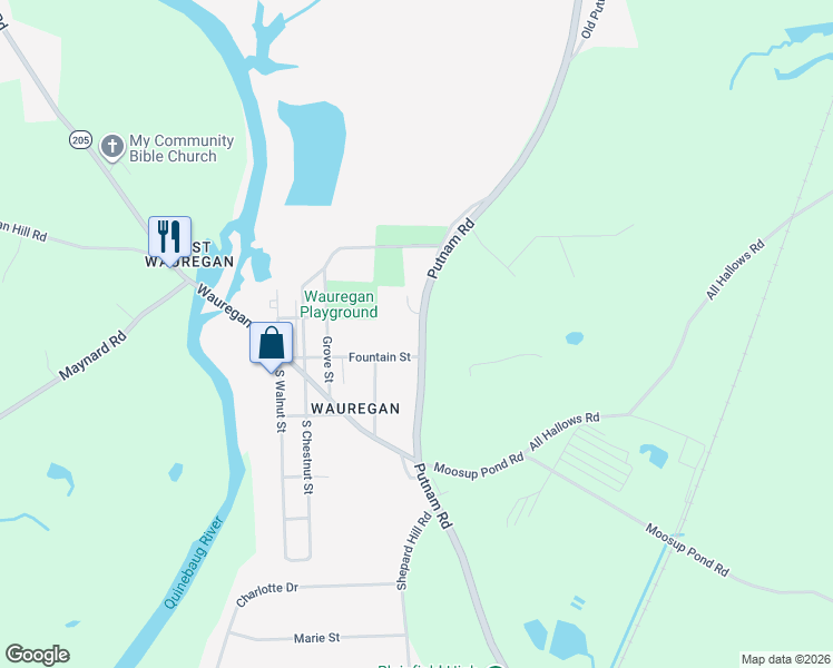 map of restaurants, bars, coffee shops, grocery stores, and more near 373 Putnam Road in Plainfield