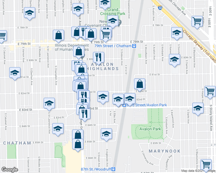 map of restaurants, bars, coffee shops, grocery stores, and more near in Chicago