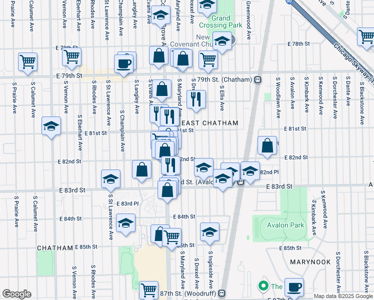 map of restaurants, bars, coffee shops, grocery stores, and more near in Chicago