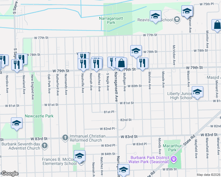 map of restaurants, bars, coffee shops, grocery stores, and more near 8002 Nagle Avenue in Burbank
