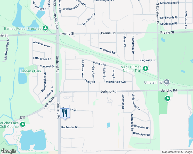 map of restaurants, bars, coffee shops, grocery stores, and more near 812 Gary Avenue in Aurora
