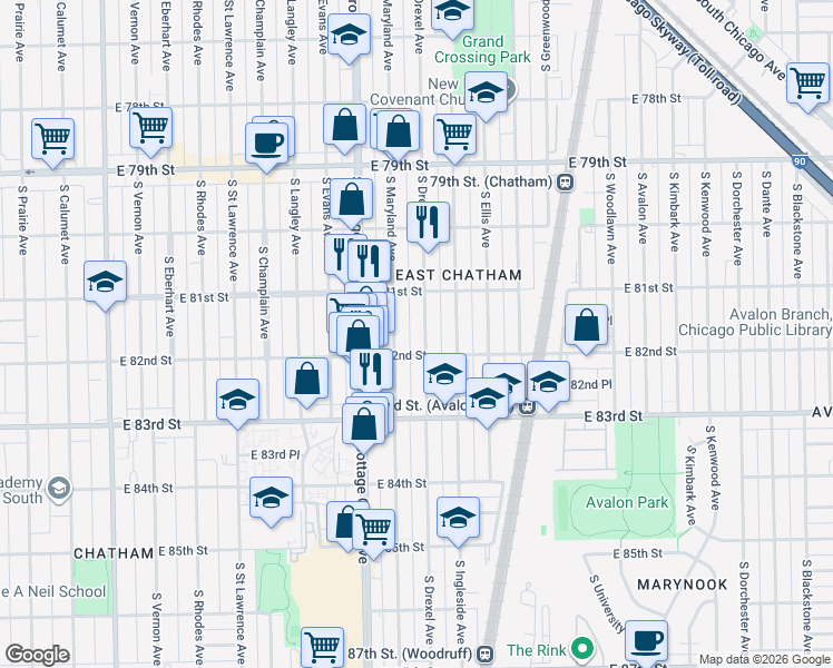 map of restaurants, bars, coffee shops, grocery stores, and more near in Chicago