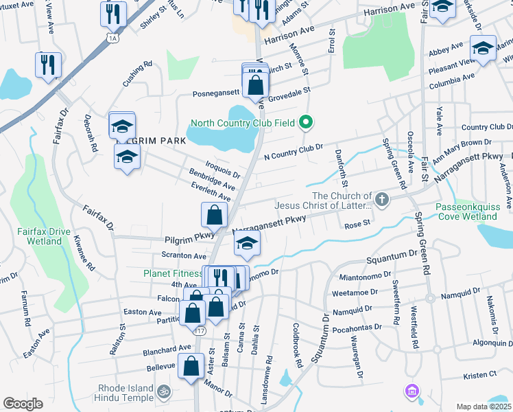 map of restaurants, bars, coffee shops, grocery stores, and more near 60 Dawson Avenue in Warwick