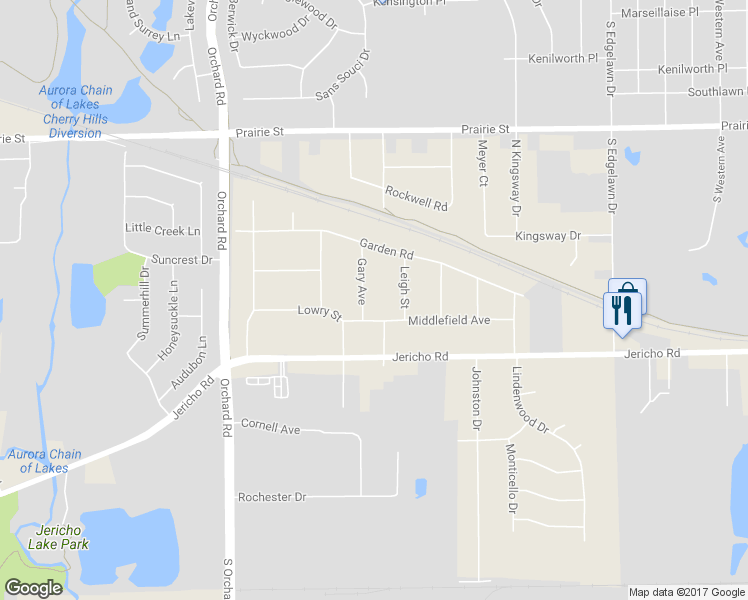 map of restaurants, bars, coffee shops, grocery stores, and more near 812 Gary Avenue in Aurora