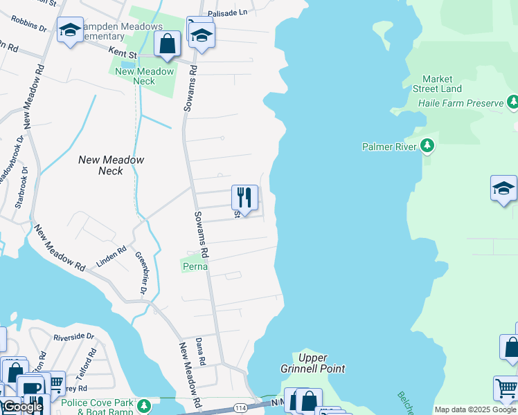 map of restaurants, bars, coffee shops, grocery stores, and more near 14 Baron Road in Barrington