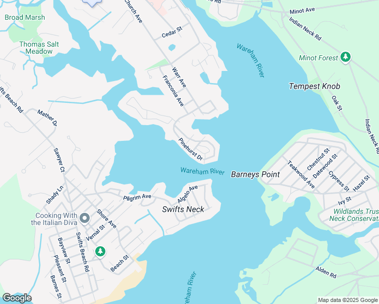 map of restaurants, bars, coffee shops, grocery stores, and more near 128 Pinehurst Drive in Wareham