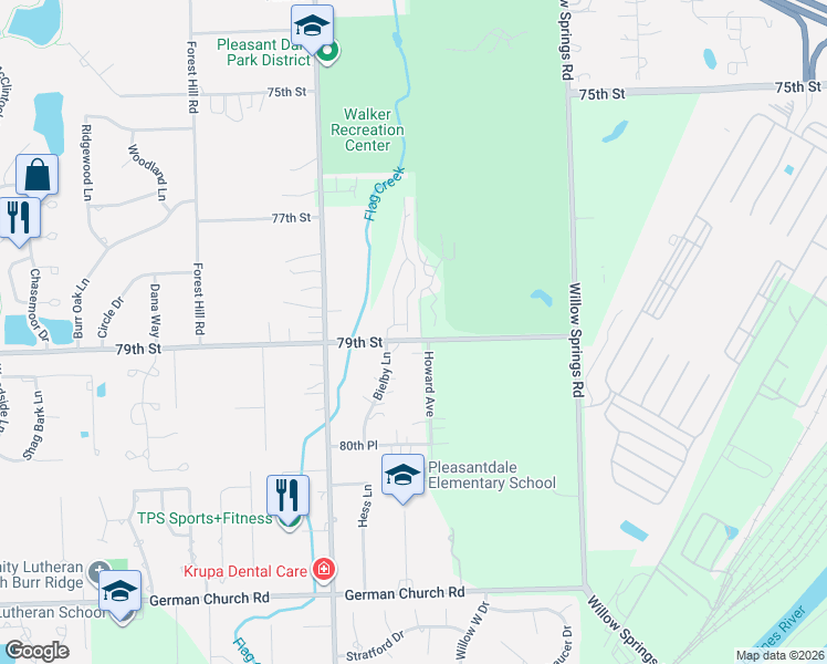 map of restaurants, bars, coffee shops, grocery stores, and more near 106 Fairway Dr in La Grange