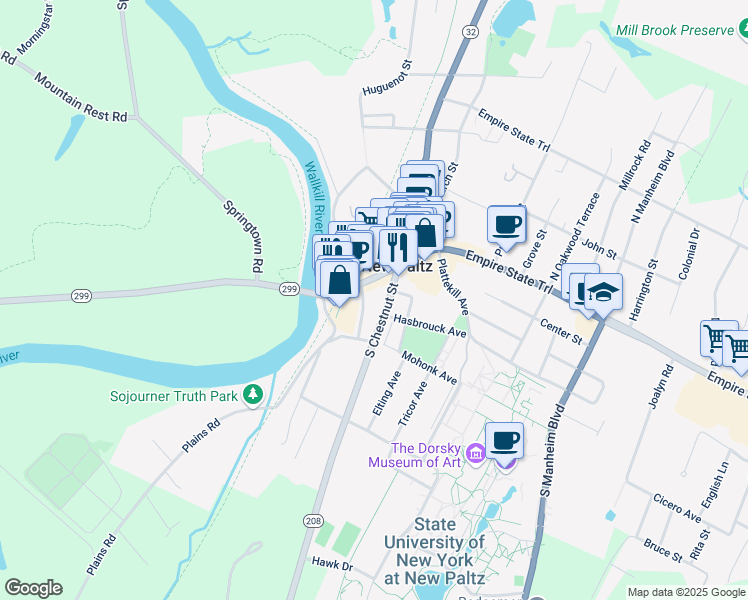 map of restaurants, bars, coffee shops, grocery stores, and more near 4 Wurts Avenue in New Paltz