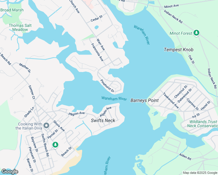 map of restaurants, bars, coffee shops, grocery stores, and more near 128 Pinehurst Drive in Wareham
