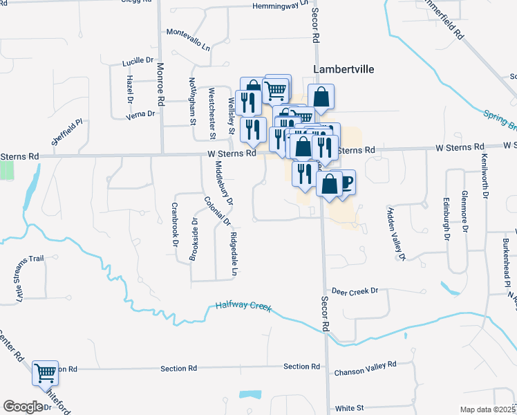 map of restaurants, bars, coffee shops, grocery stores, and more near 3486 Quail Hollow Drive in Lambertville