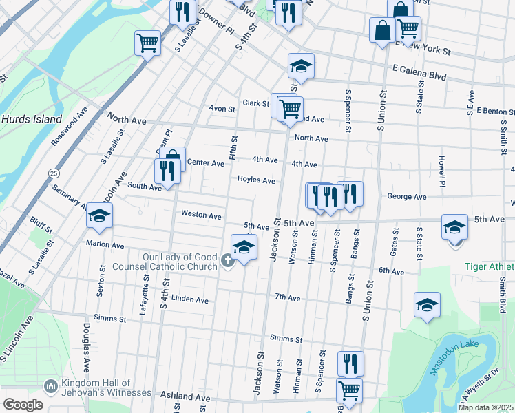 map of restaurants, bars, coffee shops, grocery stores, and more near 458 Talma Street in Aurora