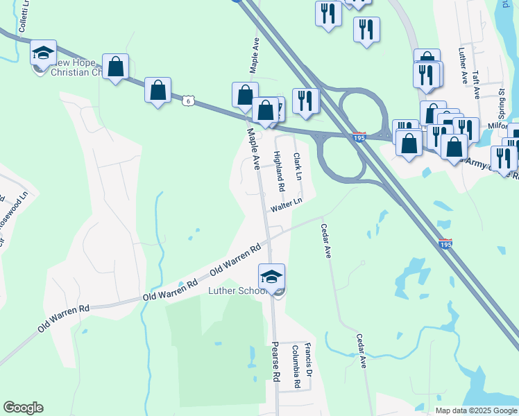 map of restaurants, bars, coffee shops, grocery stores, and more near 52 Maple Avenue in Swansea
