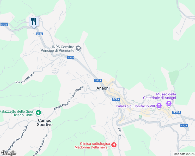 map of restaurants, bars, coffee shops, grocery stores, and more near 96 Viale Regina Margherita in Anagni