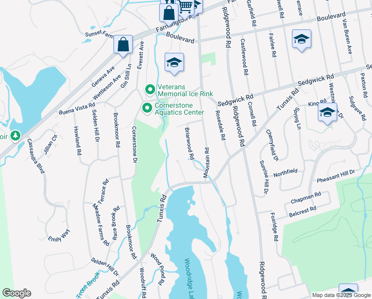 map of restaurants, bars, coffee shops, grocery stores, and more near 29 Briarwood Road in West Hartford