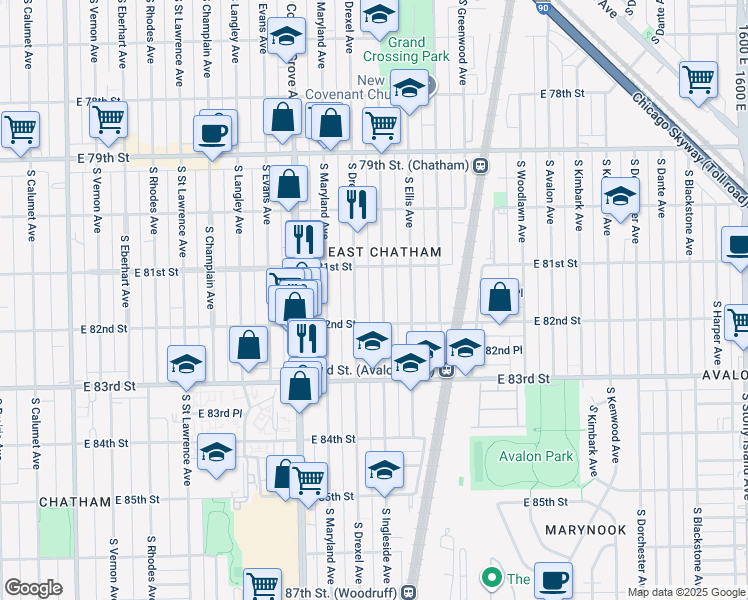 map of restaurants, bars, coffee shops, grocery stores, and more near in Chicago