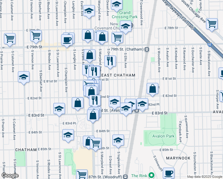 map of restaurants, bars, coffee shops, grocery stores, and more near in Chicago