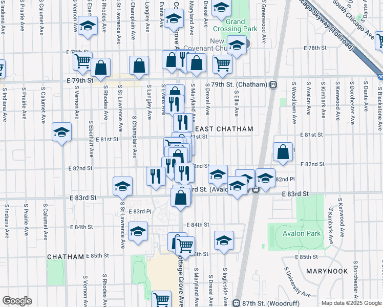map of restaurants, bars, coffee shops, grocery stores, and more near in Chicago