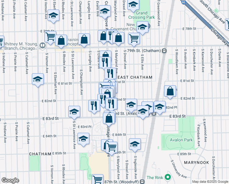 map of restaurants, bars, coffee shops, grocery stores, and more near in Chicago