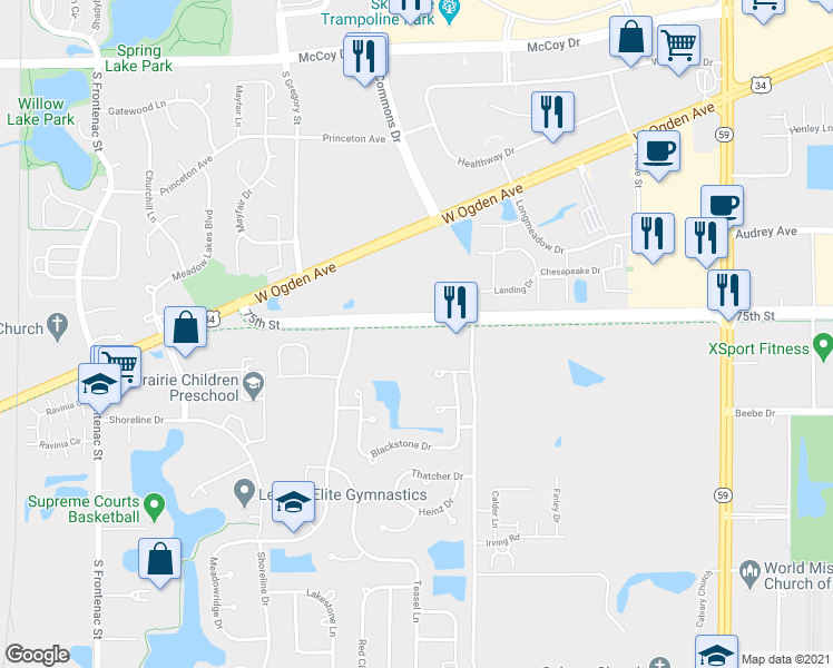 map of restaurants, bars, coffee shops, grocery stores, and more near 3965 75th Street in Aurora