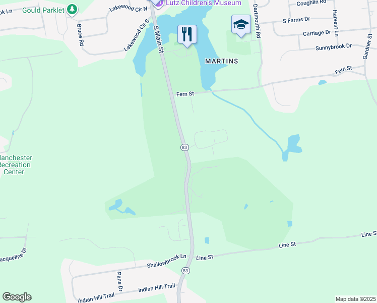 map of restaurants, bars, coffee shops, grocery stores, and more near 441 South Main Street in Manchester