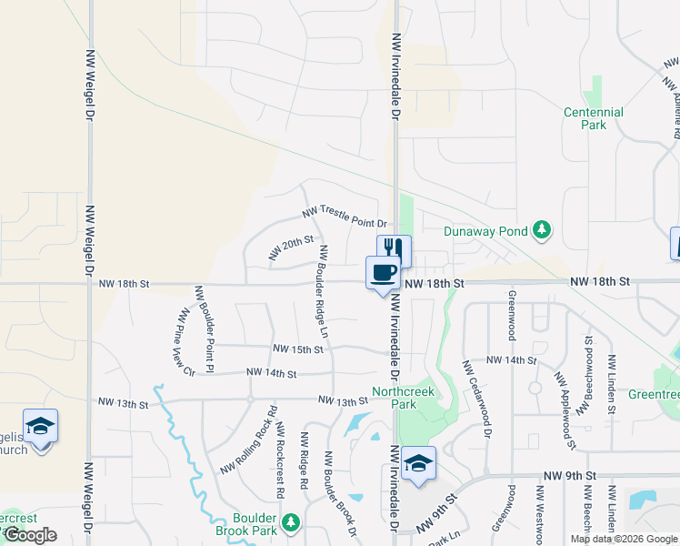 map of restaurants, bars, coffee shops, grocery stores, and more near 3105 Northwest 19th Street in Ankeny