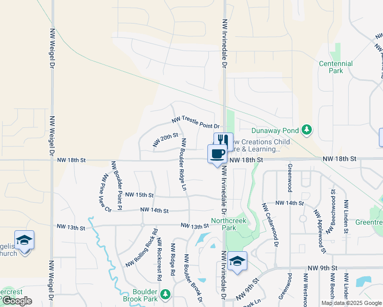 map of restaurants, bars, coffee shops, grocery stores, and more near 3105 Northwest 19th Street in Ankeny