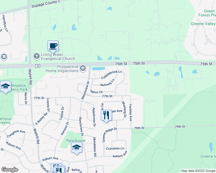 map of restaurants, bars, coffee shops, grocery stores, and more near 1948 Nutmeg Lane in Naperville