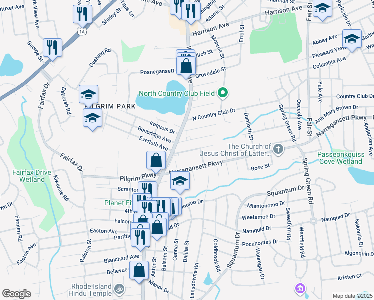 map of restaurants, bars, coffee shops, grocery stores, and more near 60 Dawson Avenue in Warwick
