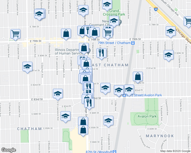 map of restaurants, bars, coffee shops, grocery stores, and more near in Chicago