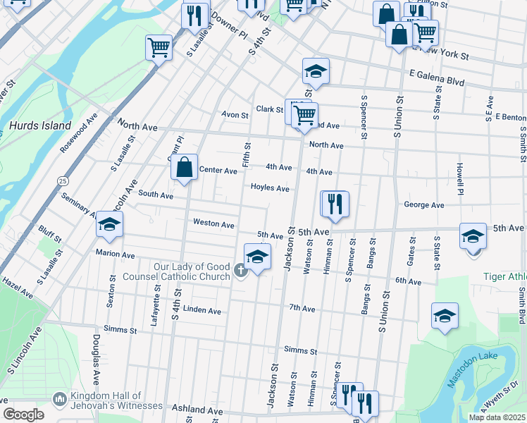 map of restaurants, bars, coffee shops, grocery stores, and more near 458 Talma Street in Aurora